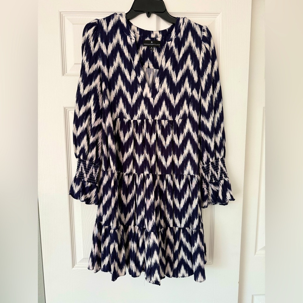 Navy and White Chevron Dress